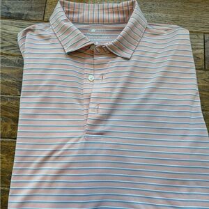 Vineyard Vines Men's Pink Polo with White & Light Blue Stripes